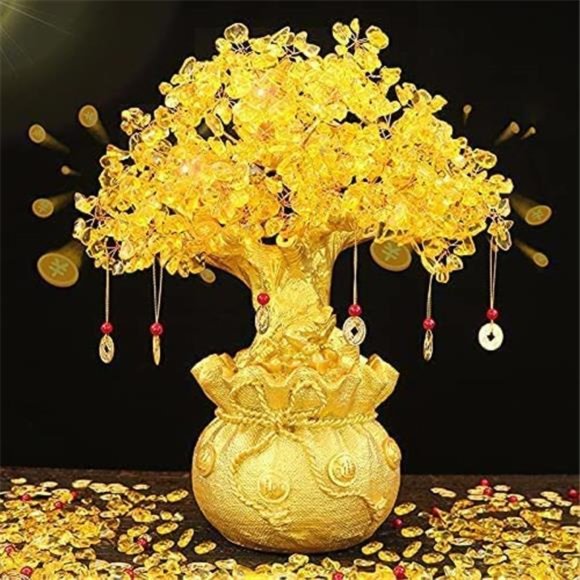 Citrine/Yellow Crytal Money Tree with Chinese Dragon Pots - Picture 4 of 6
